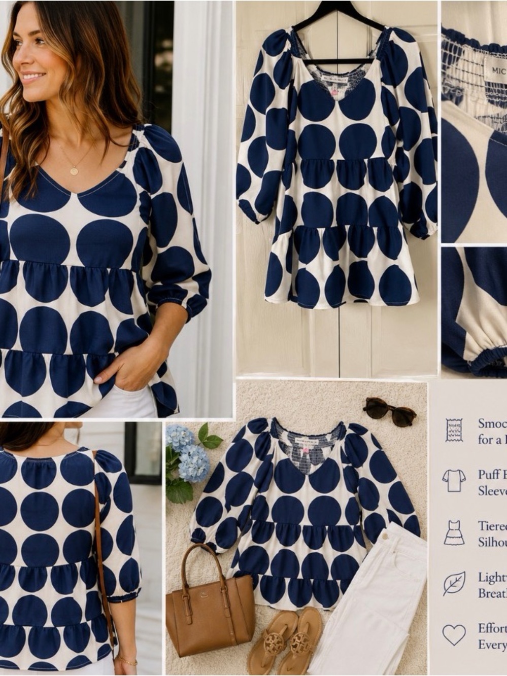 Michelle McDowell sophia Top.smocked neckline and puff elbow-sleeve…